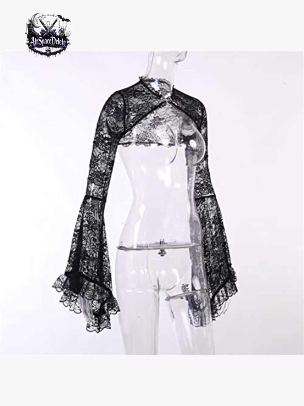 Mesh Crop Top Long Sleeve Blouse Fitted Polyester Spandex Rave Festival - Picture 7 of 7